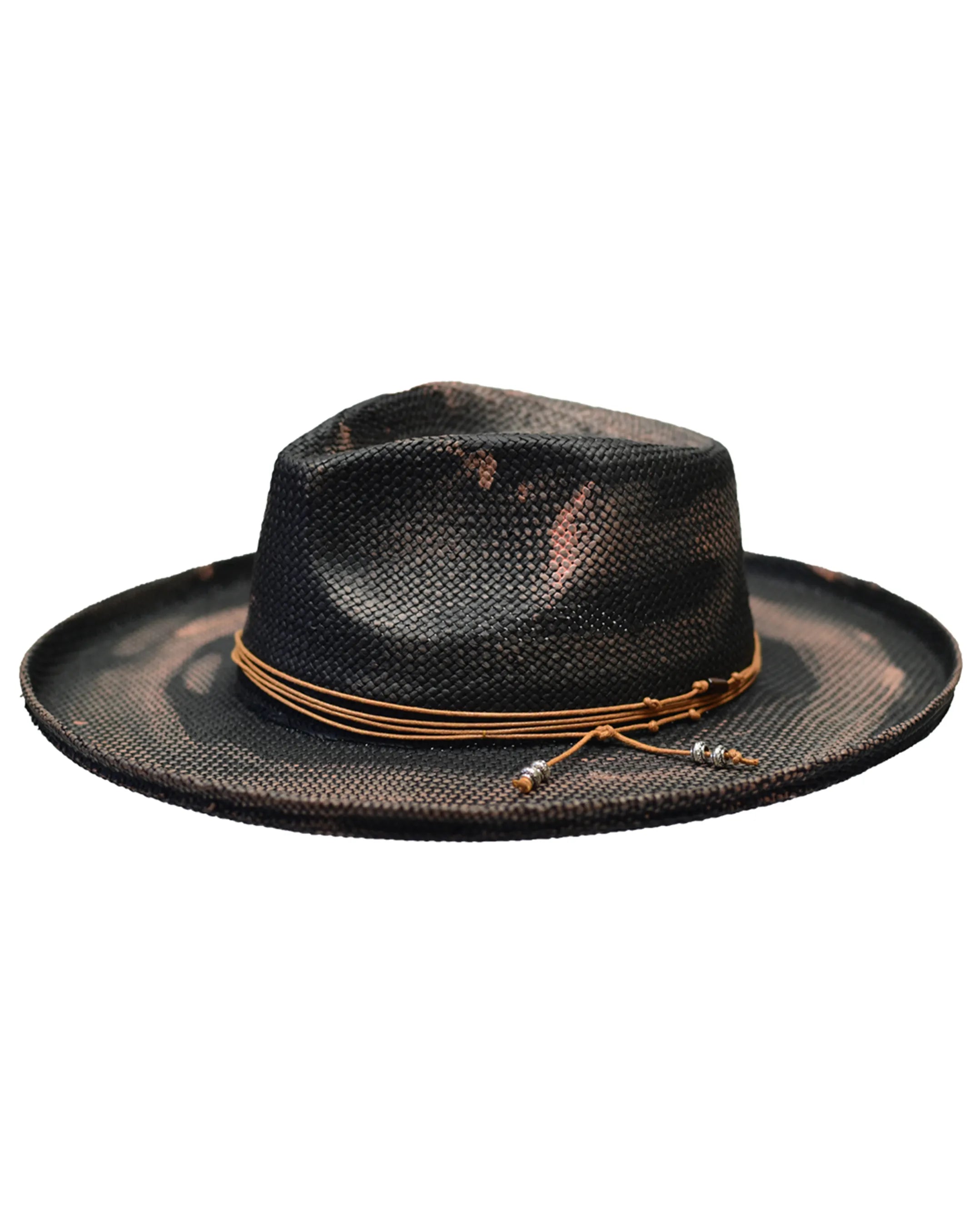 Natural Straw Distressed Fedora Hat with Wide Pencil Curl Brim