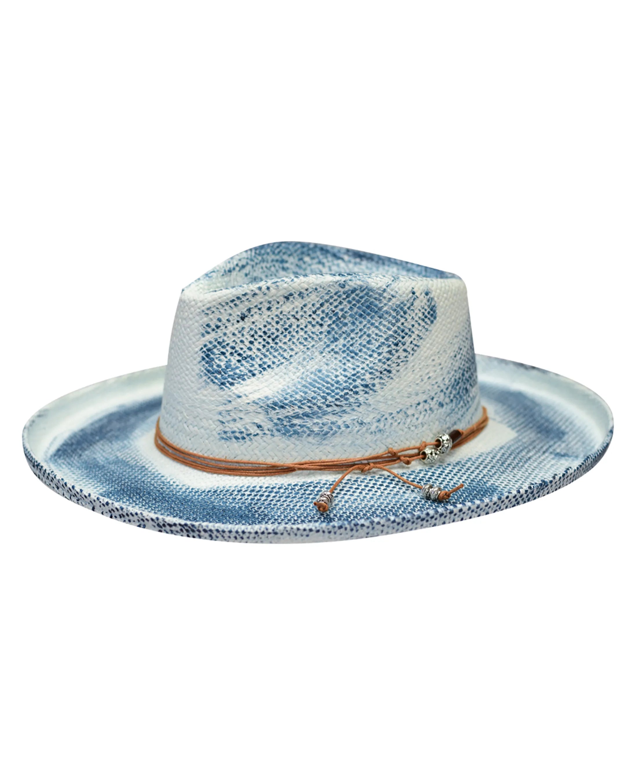 Natural Straw Distressed Fedora Hat with Wide Pencil Curl Brim