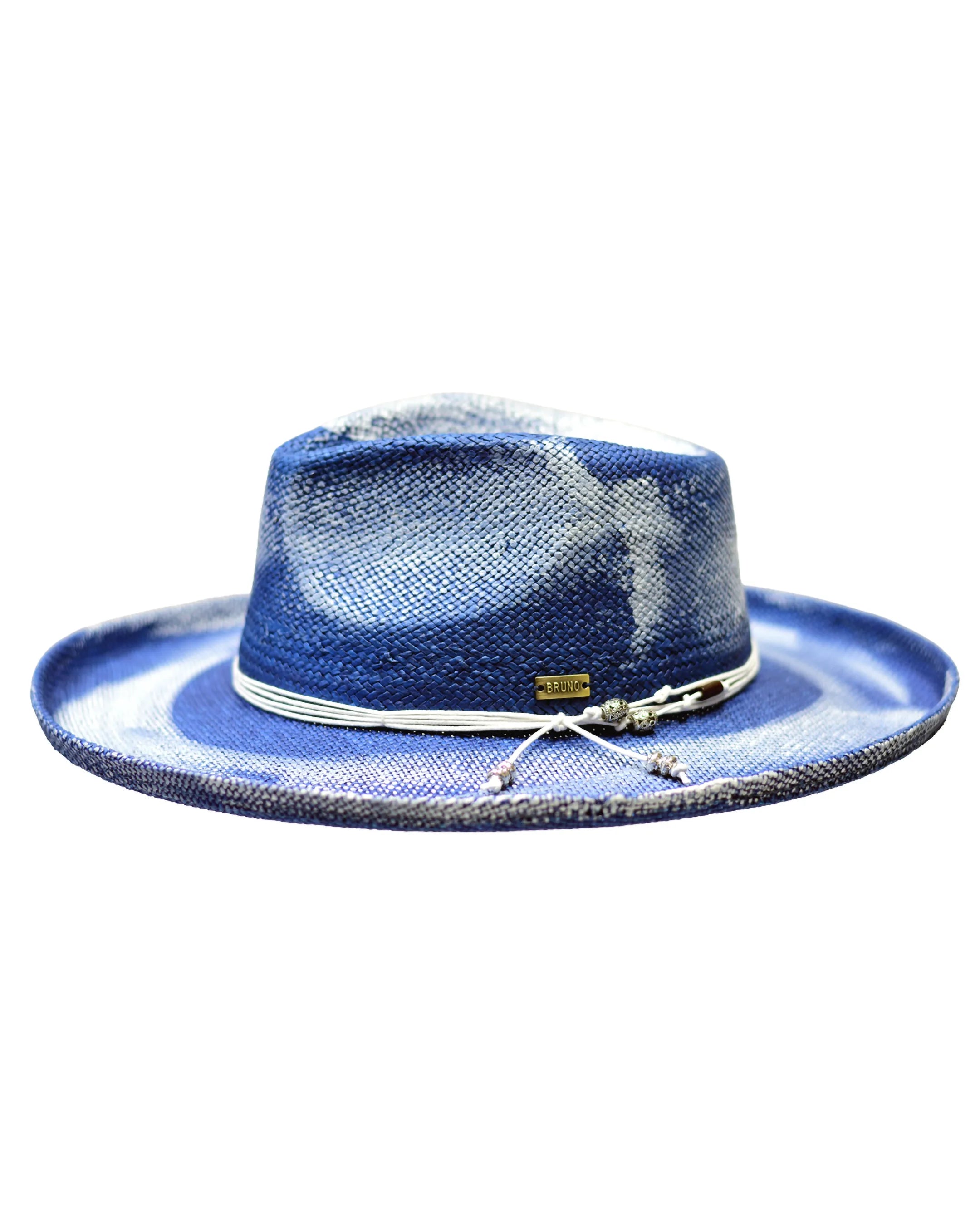Natural Straw Distressed Fedora Hat with Wide Pencil Curl Brim