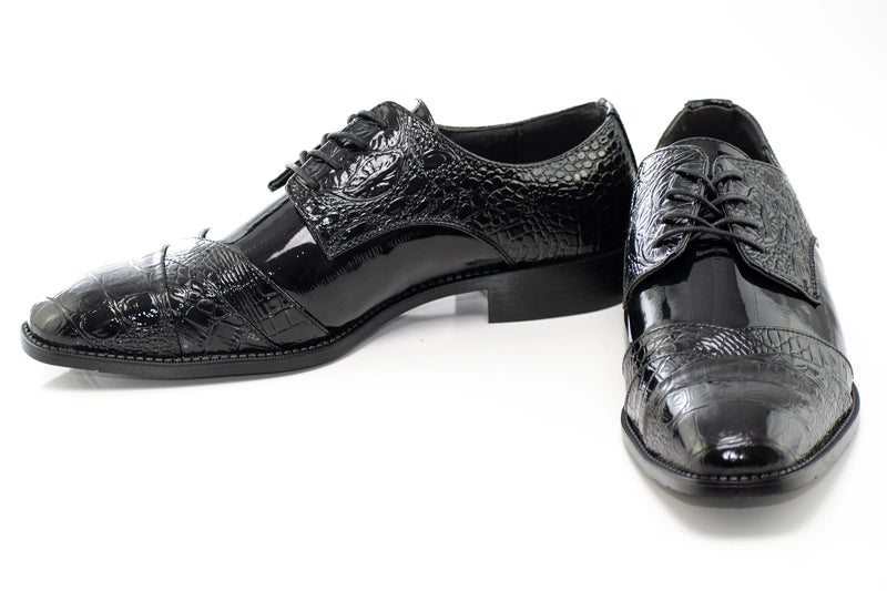 Aligator Textured Folded Cap-Toe Dress Shoe