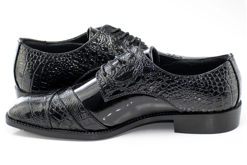 Aligator Textured Folded Cap-Toe Dress Shoe