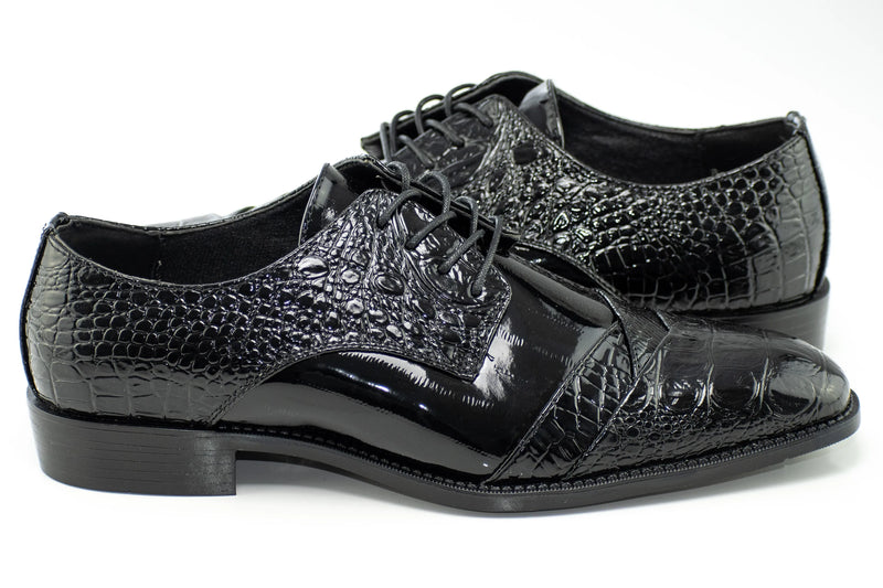 Aligator Textured Folded Cap-Toe Dress Shoe