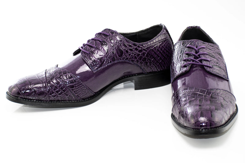 Aligator Textured Folded Cap-Toe Dress Shoe