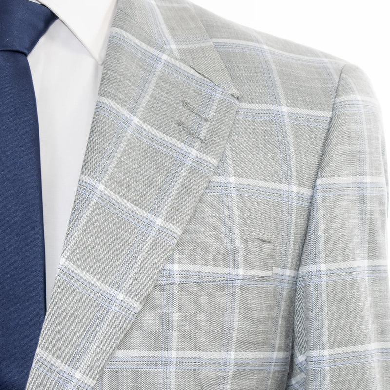 Gray Plaid 3-Piece Modern-Fit Suit With Peak Lapels