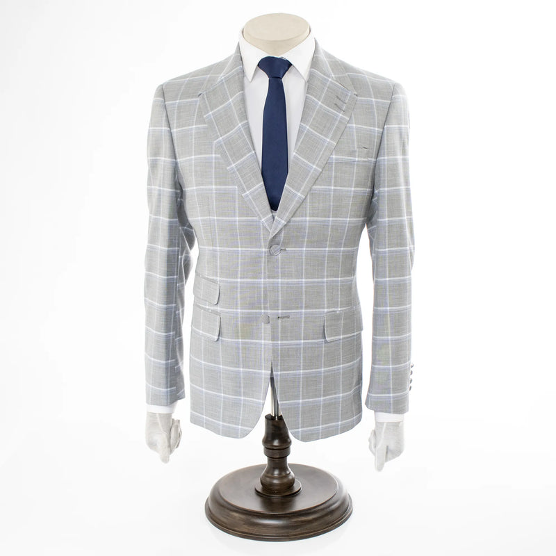 Gray Plaid 3-Piece Modern-Fit Suit With Peak Lapels