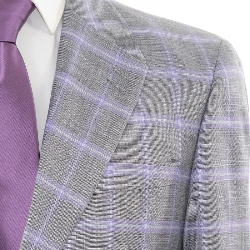 Ash Plaid 3-Piece Modern-Fit Suit With Peak Lapels