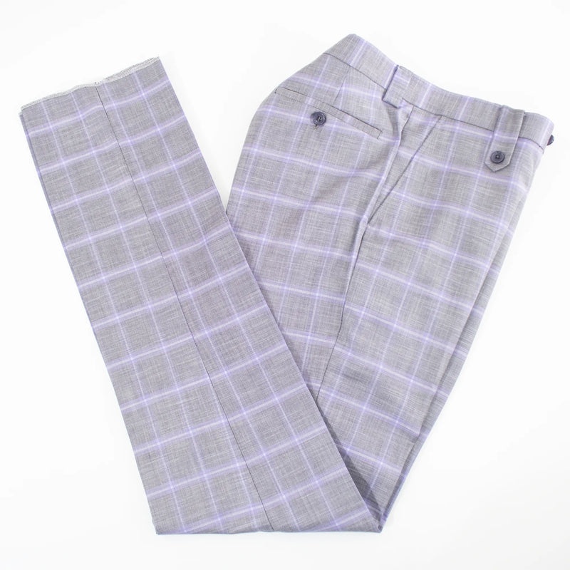 Ash Plaid 3-Piece Modern-Fit Suit With Peak Lapels