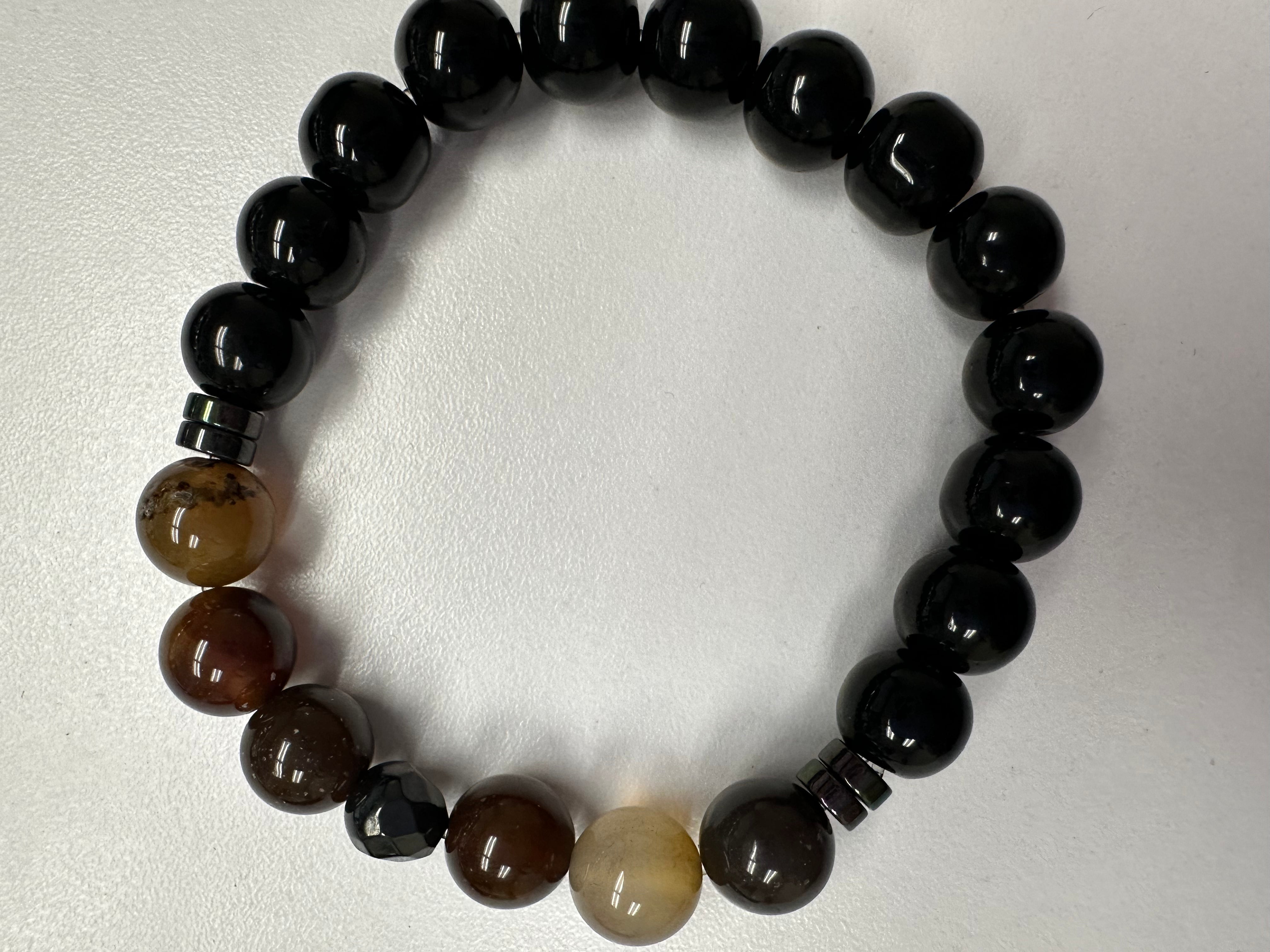 Unisex Large Bead and Double Metal Spacers Bracelet