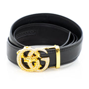 Gold Rhinestone Encrusted Dragon G Belt Buckle