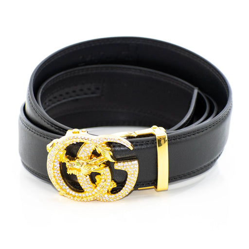 Gold Rhinestone Encrusted Dragon G Belt Buckle