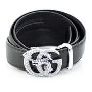 Silver Rhinestone Encrusted Dragon G Belt Buckle