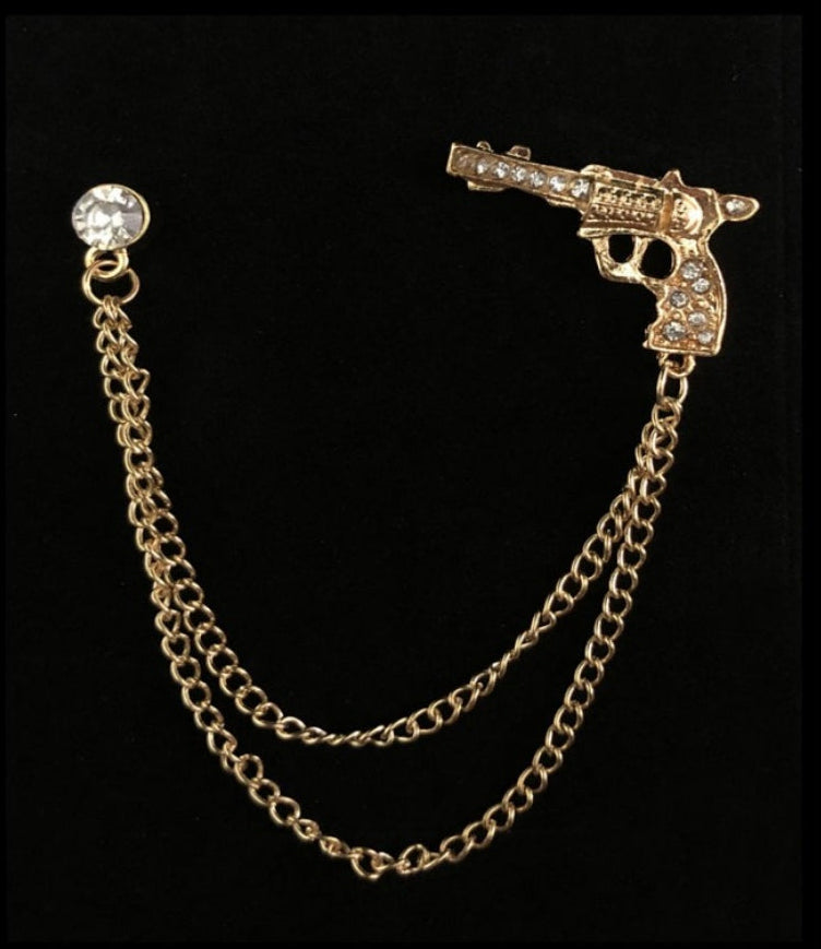 Gun-Shaped Chain Lapel Pin