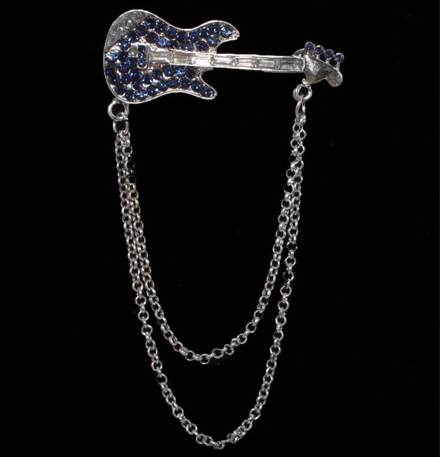 Bass Guitar Chain Brooch Lapel Pin