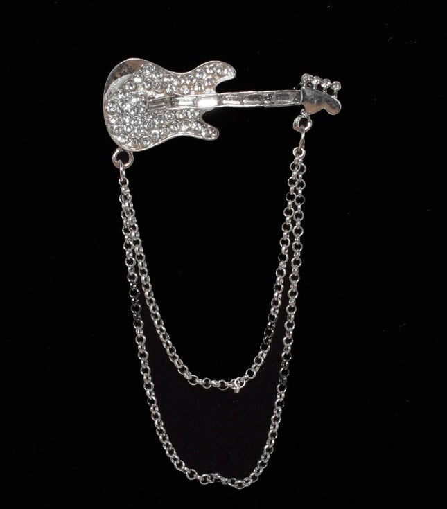 Bass Guitar Chain Brooch Lapel Pin