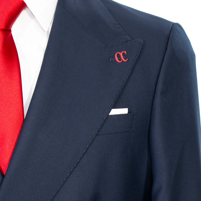 Navy Blue Double-Breasted 2-Piece Tailored-Fit Suit