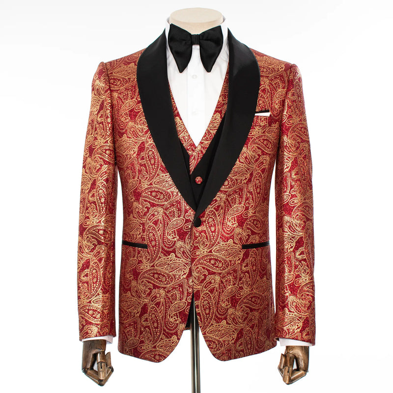 Red and Gold Paisley 3-Piece Tailored-Fit Tuxedo