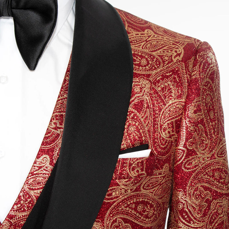 Red and Gold Paisley 3-Piece Tailored-Fit Tuxedo