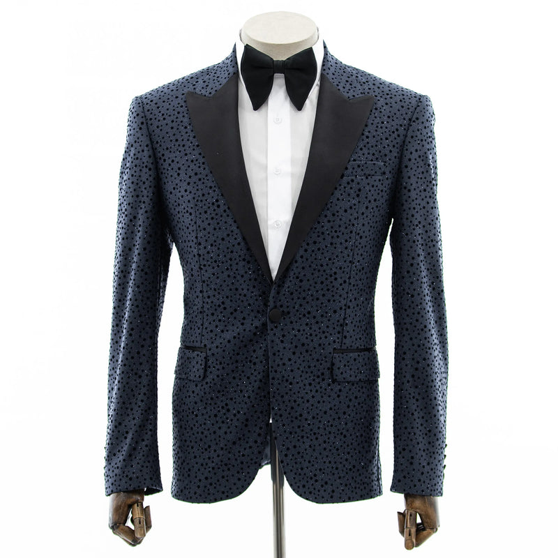 Navy Polka Dot Slim-Fit Tuxedo Jacket