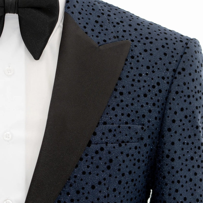 Navy Polka Dot Slim-Fit Tuxedo Jacket