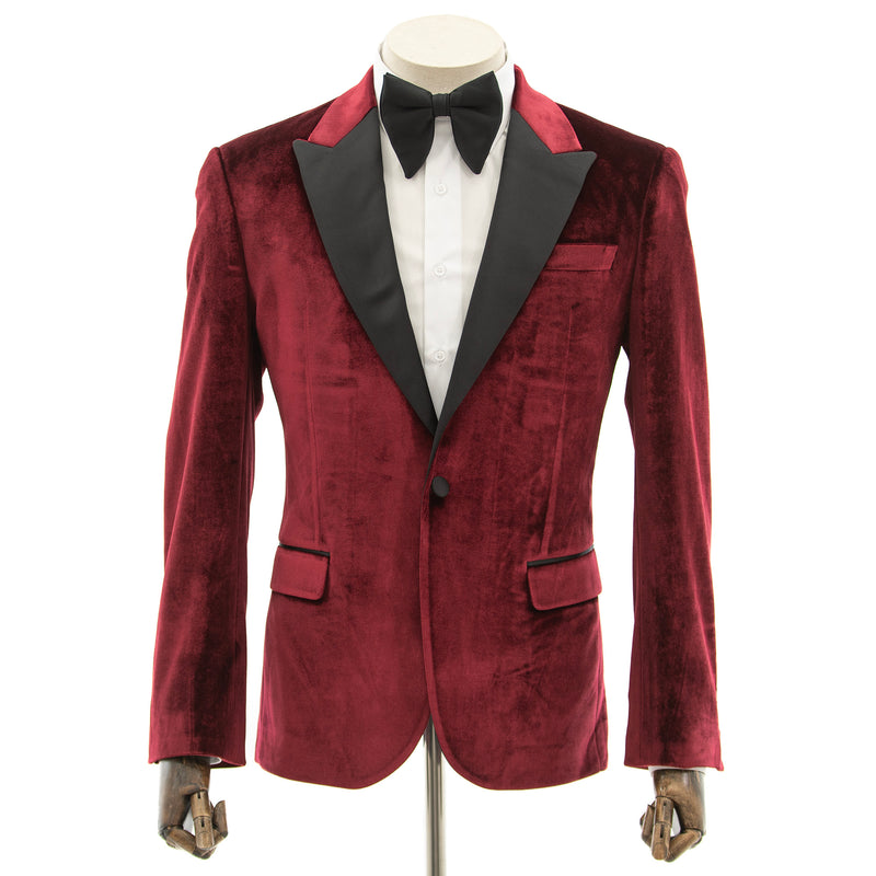 Burgundy Velvet Slim-Fit Tuxedo Jacket