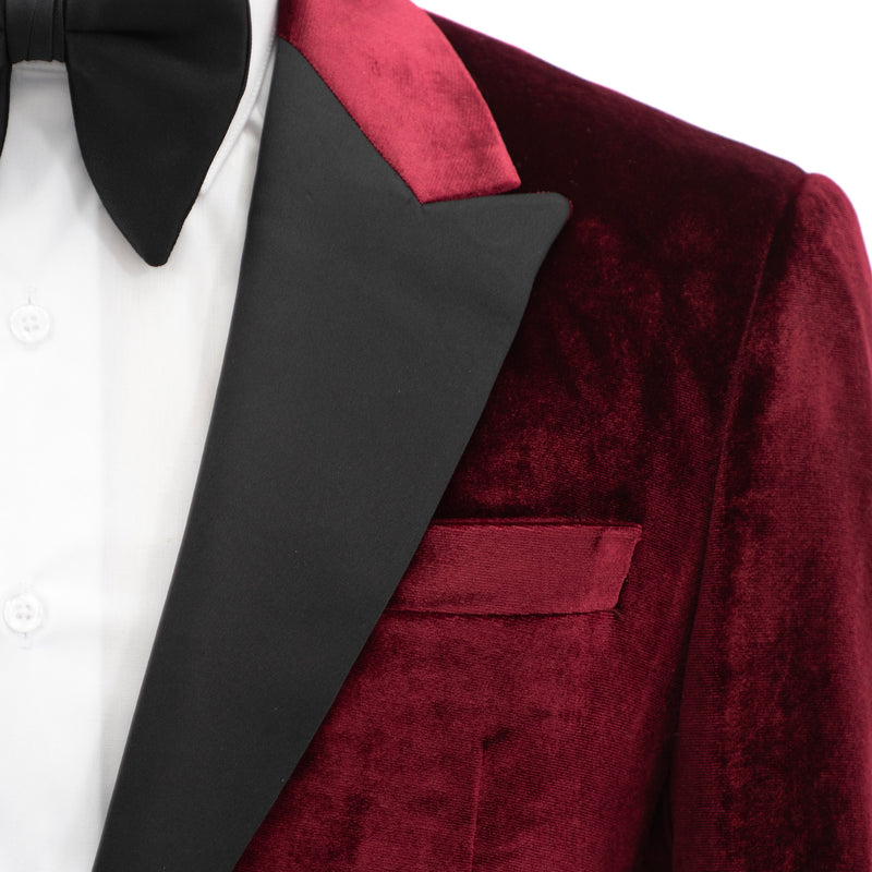 Burgundy Velvet Slim-Fit Tuxedo Jacket