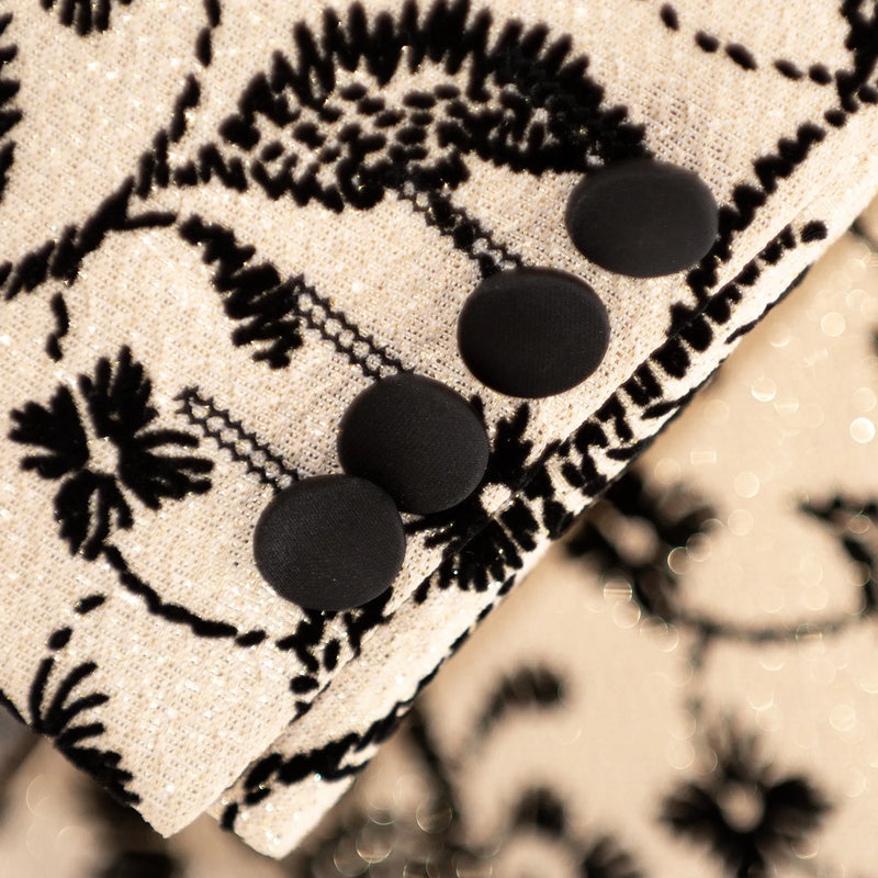Cream and Black Damask Slim-Fit Tuxedo Jacket
