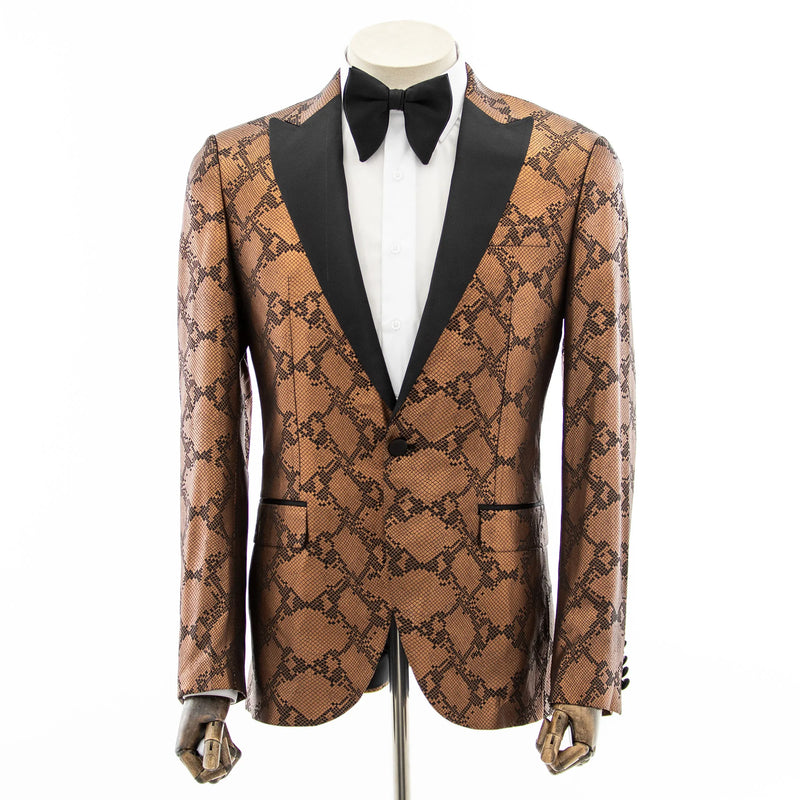 Copper Metallic Qautrefoil Slim-Fit Tuxedo Jacket