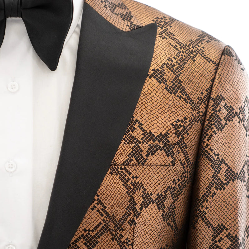 Copper Metallic Qautrefoil Slim-Fit Tuxedo Jacket