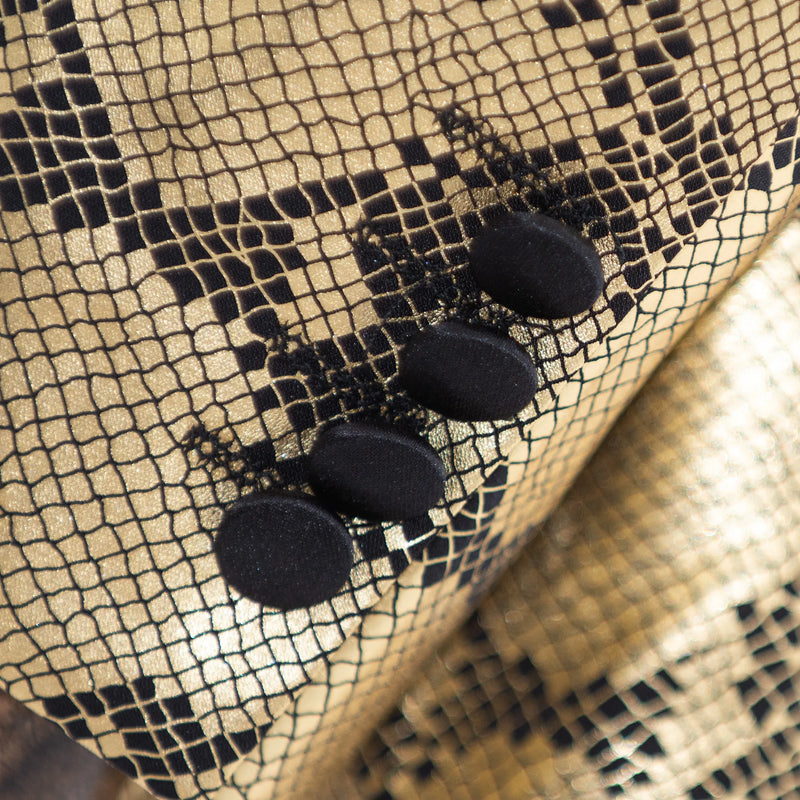 Gold Metallic Qautrefoil Slim-Fit Tuxedo Jacket