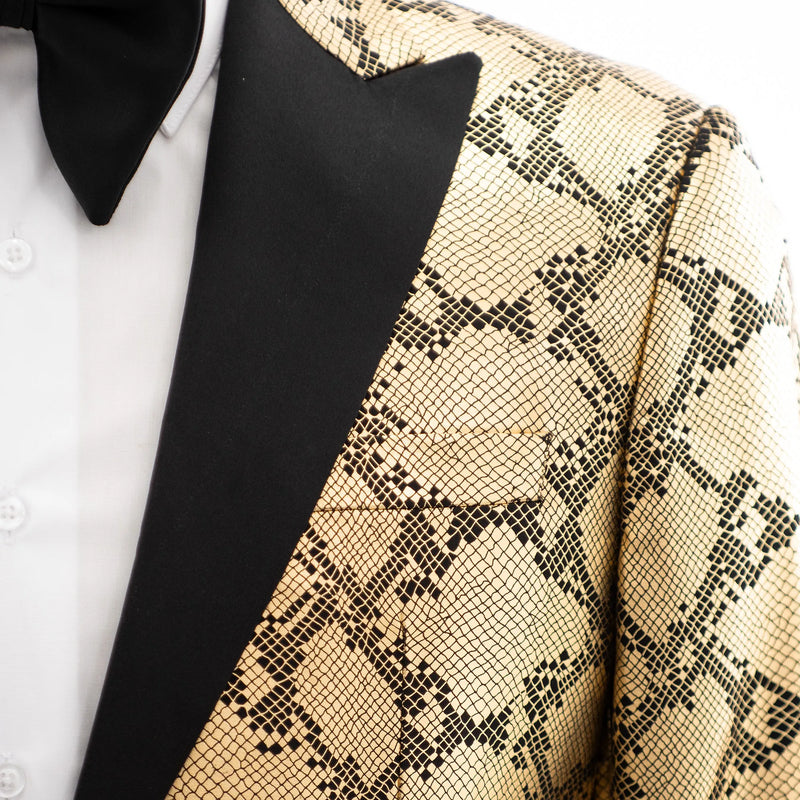 Gold Metallic Qautrefoil Slim-Fit Tuxedo Jacket