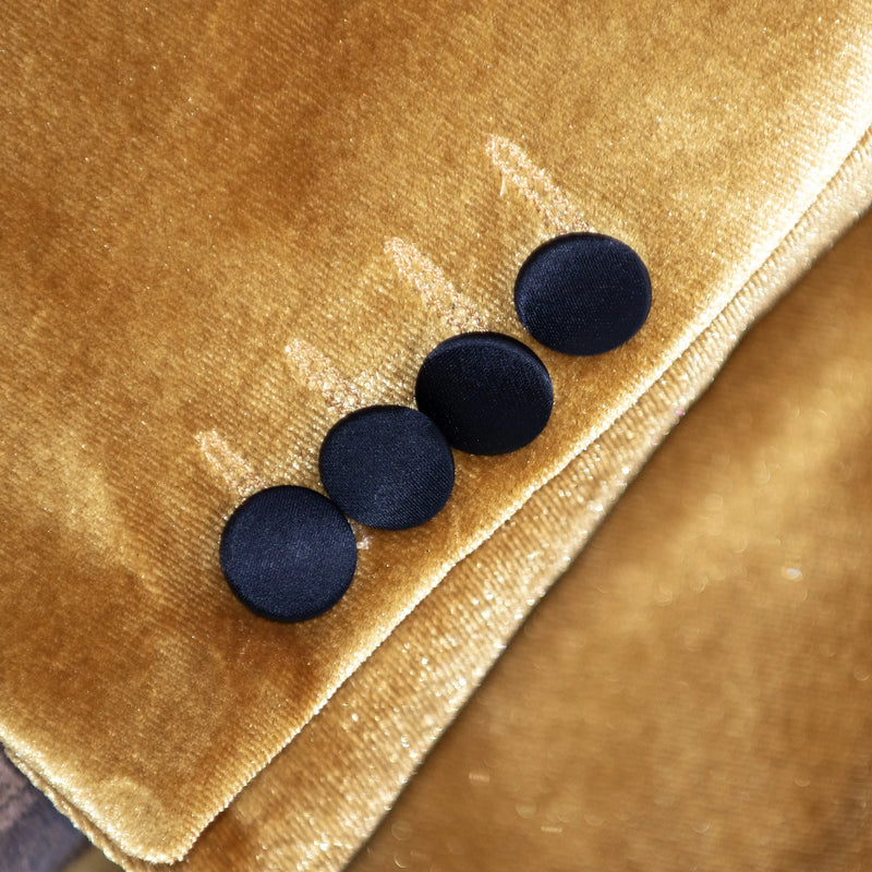 Gold Velvet Slim-Fit Tuxedo Jacket with Shawl Lapels