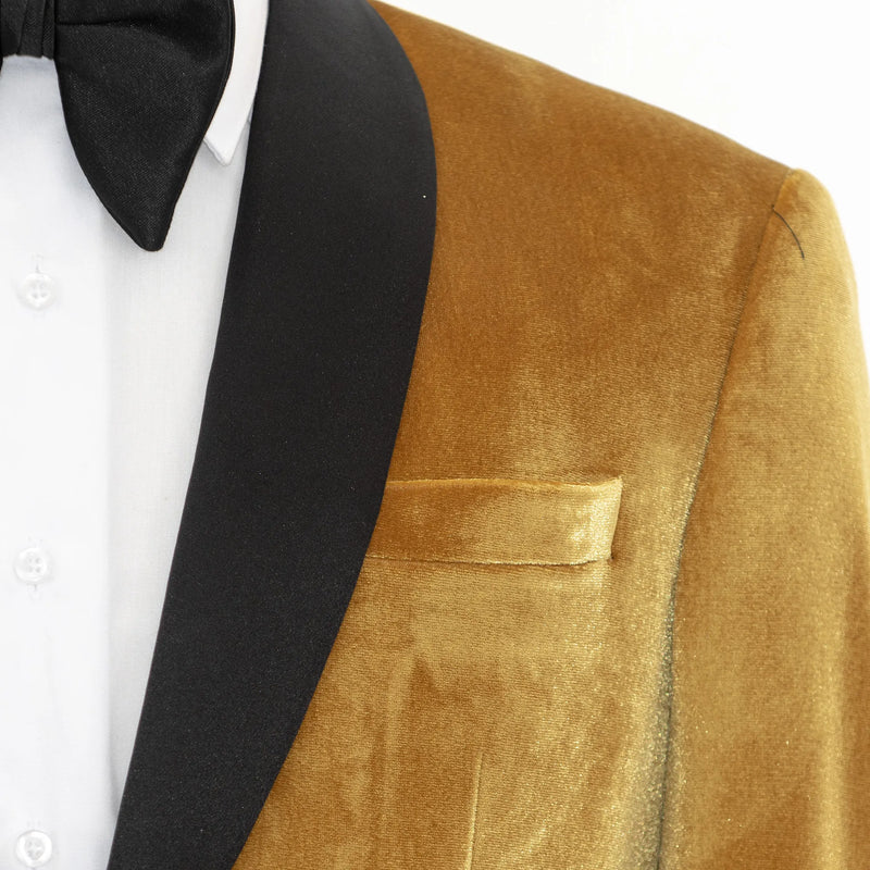 Gold Velvet Slim-Fit Tuxedo Jacket with Shawl Lapels