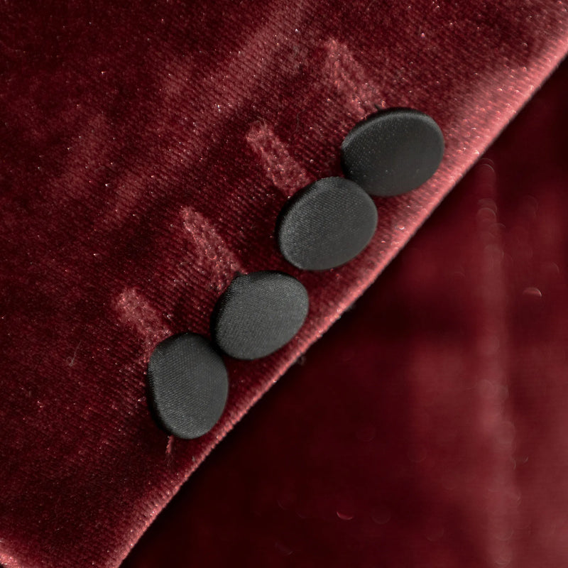 Burgundy Velvet Slim-Fit Tuxedo Jacket with Shawl Lapels
