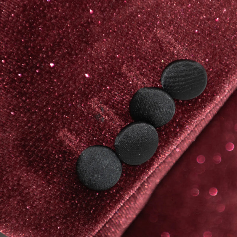 Burgundy Velvet Glitter Slim-Fit Tuxedo Jacket