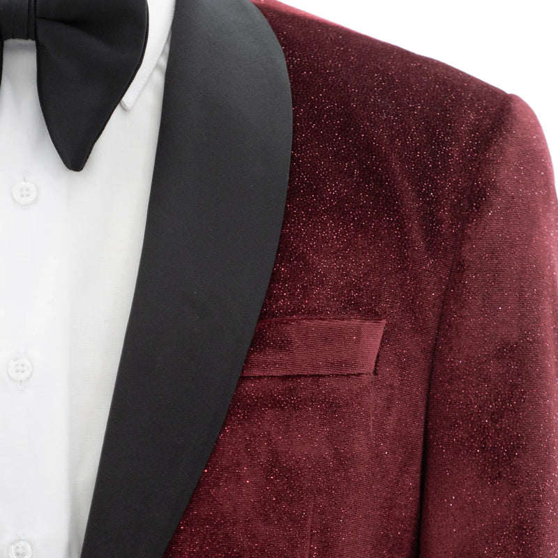 Burgundy Velvet Glitter Slim-Fit Tuxedo Jacket