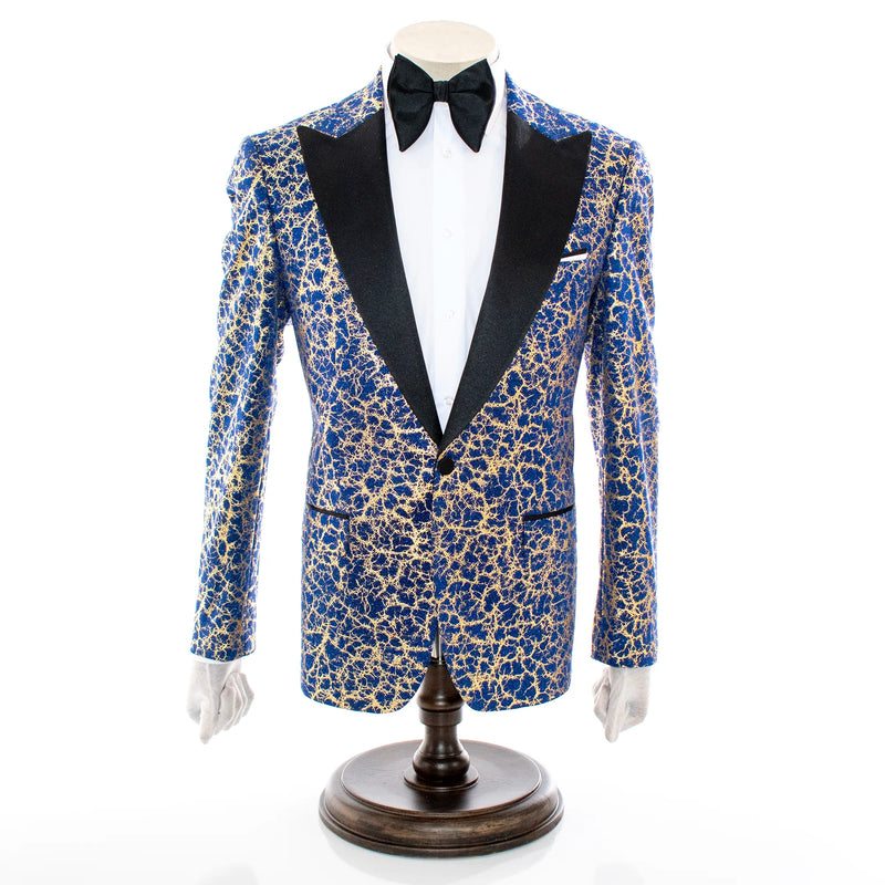 Royal Blue Gold Distressed 3-Piece Slim-Fit Tuxedo