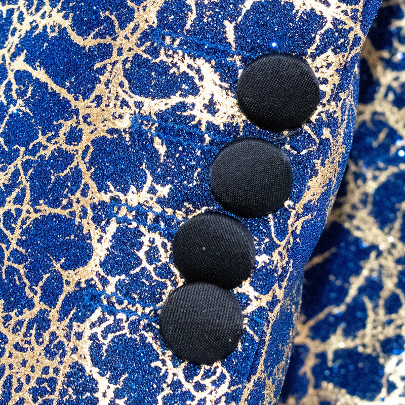 Royal Blue Gold Distressed 3-Piece Slim-Fit Tuxedo