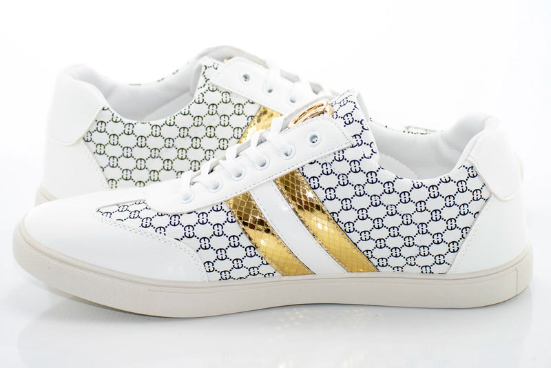White And Golden Striped Designer Shoes Dress Sneakers