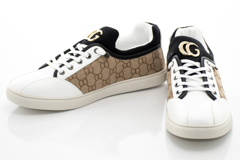 White And Brown Designer Low-Tops