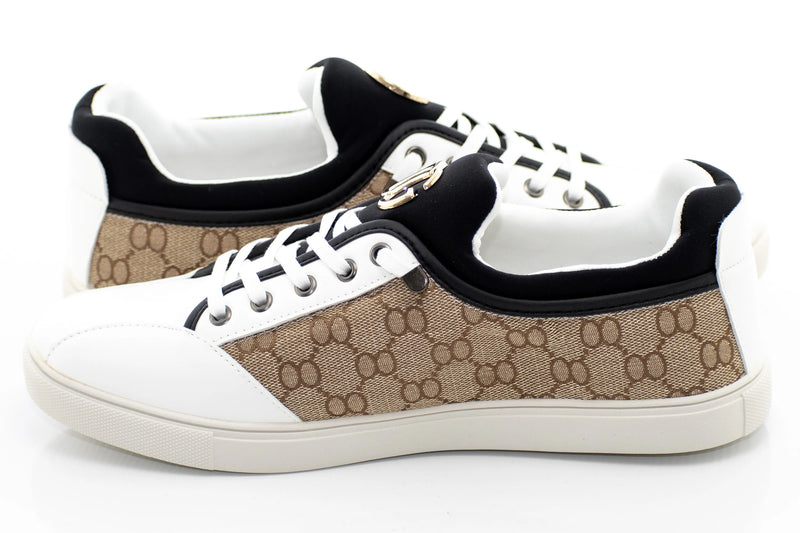 White And Brown Designer Low-Tops