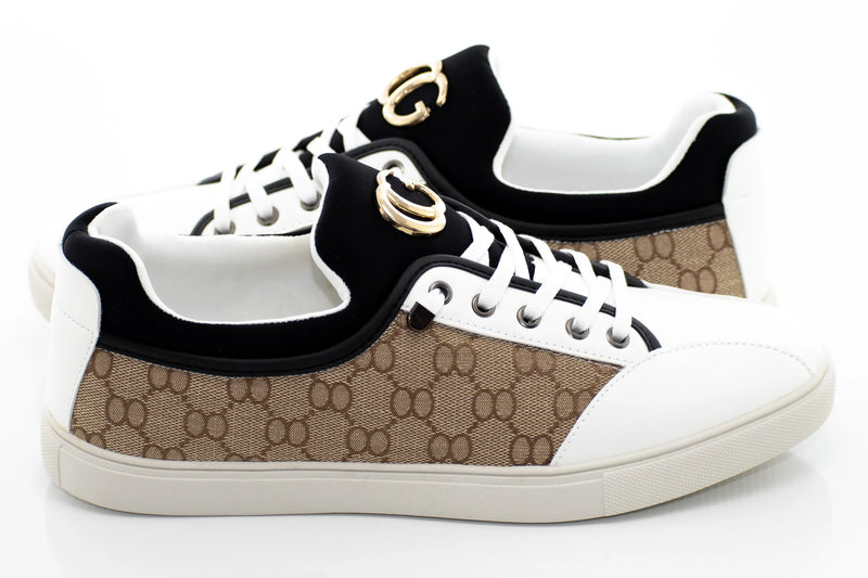 White And Brown Designer Low-Tops