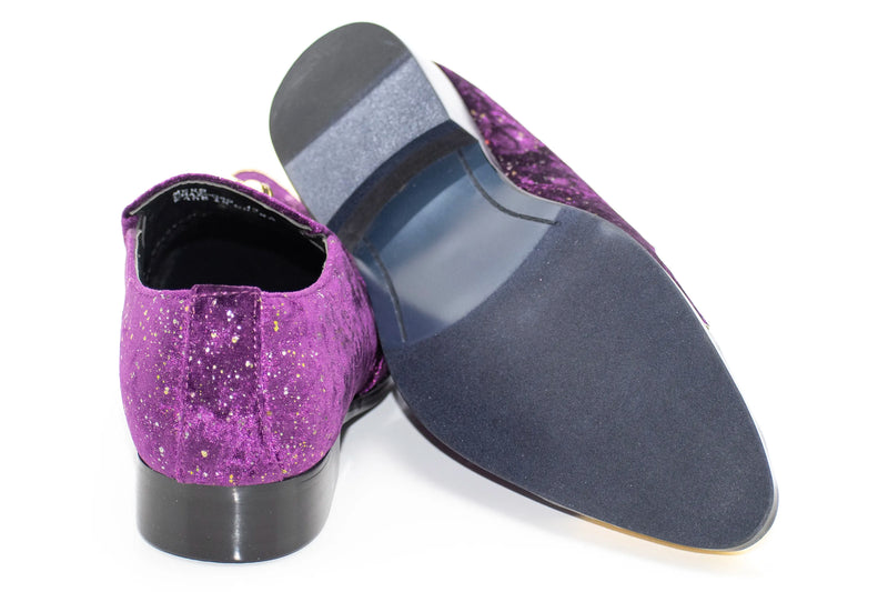 Purple Velvet and Gold Flake Tasseled Smoking Loafer