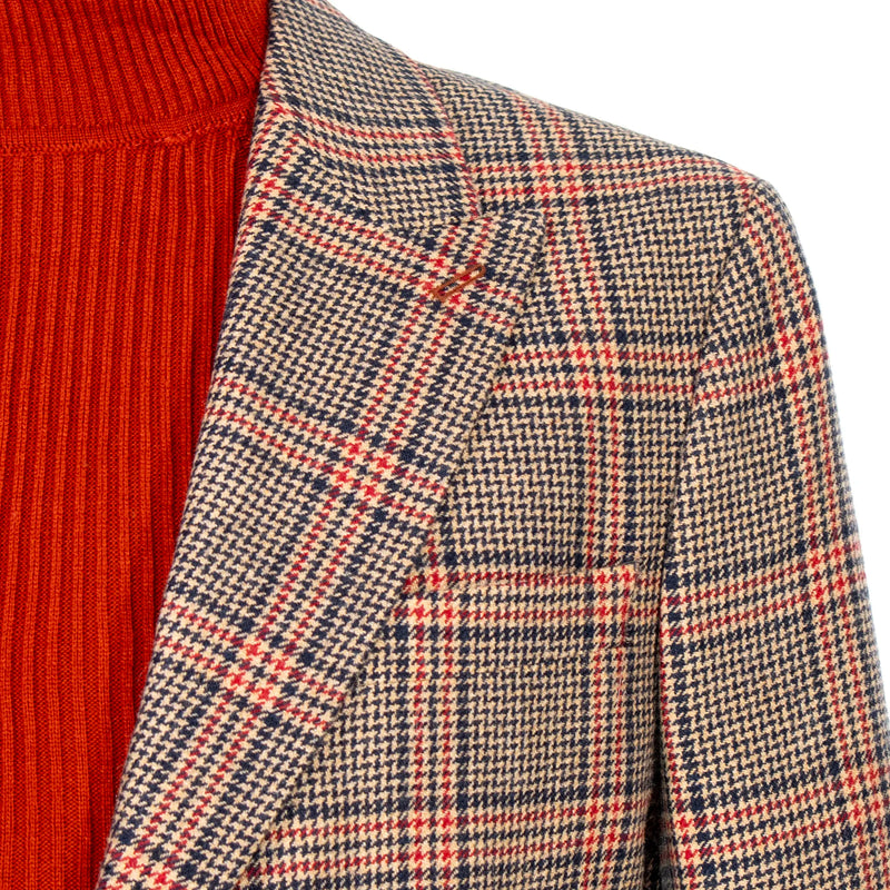 Brown and Red Glen-Check Tailored-Fit Wool Blazer