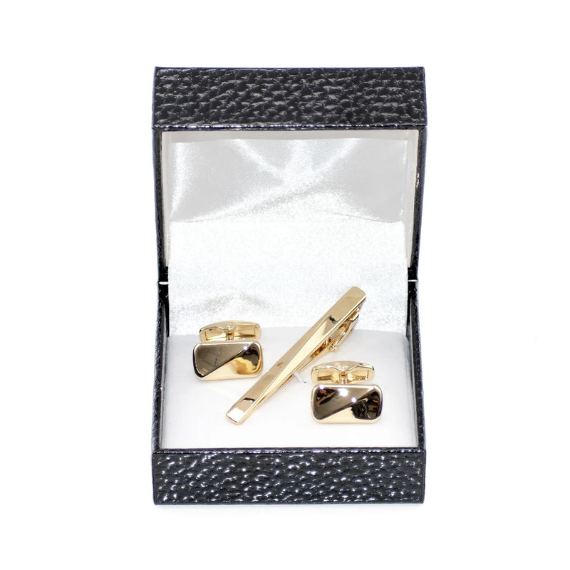 Gold Diagonal Cufflink Tie-Bar Set