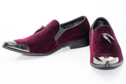 Burgundy Velvet Metal-Tipped Smoking Loafer