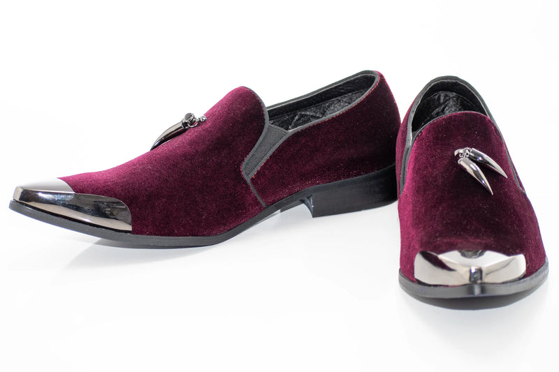 Burgundy Velvet Metal-Tipped Smoking Loafer