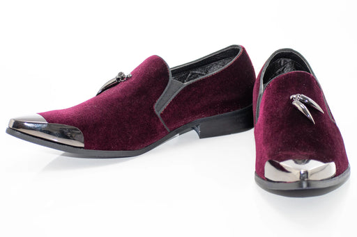 Burgundy Velvet Metal-Tipped Smoking Loafer