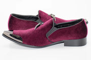 Burgundy Velvet Metal-Tipped Smoking Loafer