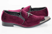 Burgundy Velvet Metal-Tipped Smoking Loafer