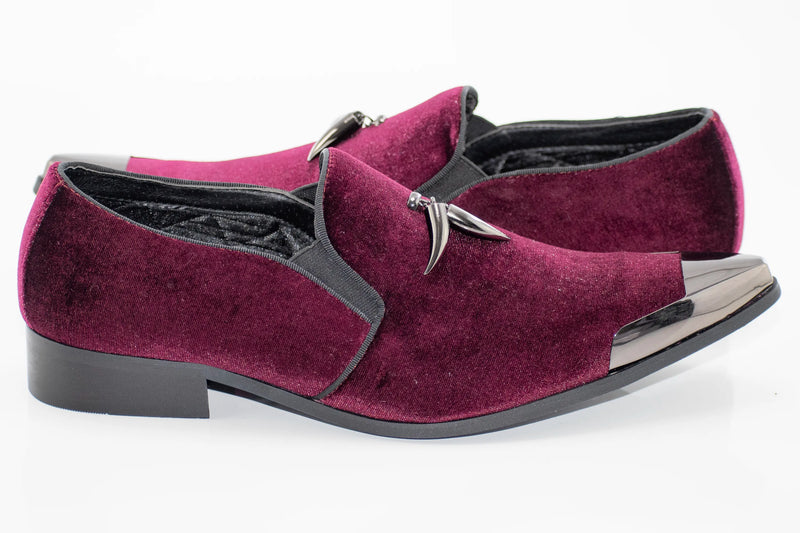 Burgundy Velvet Metal-Tipped Smoking Loafer